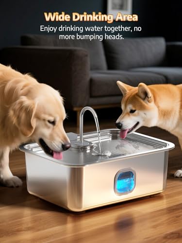 4.2Gal Dog Water Fountain for Large Dogs, 16L Stainless Steel Large Dog Fountain Water Bowl with Deeper & Wider Drinking T...