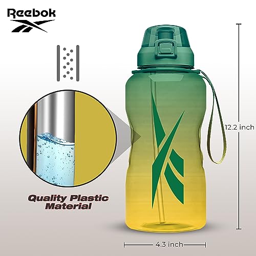 Reebok Premium Plastic Sports Water Bottle, BPA Free | Ideal for Camping, Sports, Gym and Outdoor Activities (64 oz, Gree...