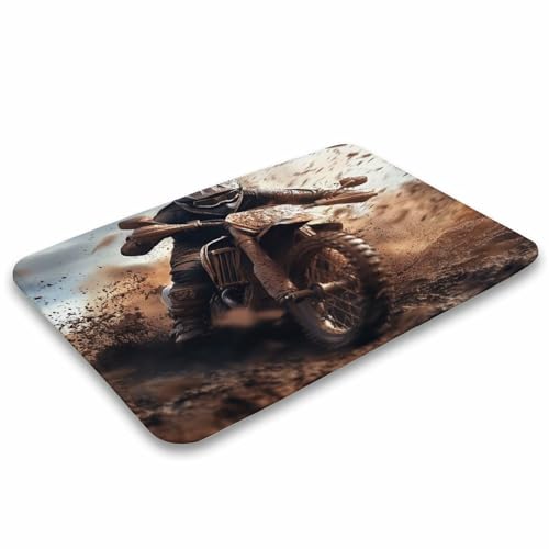 DIPQIMI Dirt Bike Racer Bathroom Rug, Extreme Outdoor Sport Bath Mat with Non Slip Backing, Soft Microfiber Floor Mat for ...
