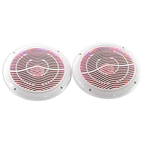 Rockville Pair RMC65LW 600W Peak / 75W RMS 2-Way White Marine Speakers, Multi-Color LED Lighting, Remote Control, Waterproof, Perfect for Boats and Outdoor Audio