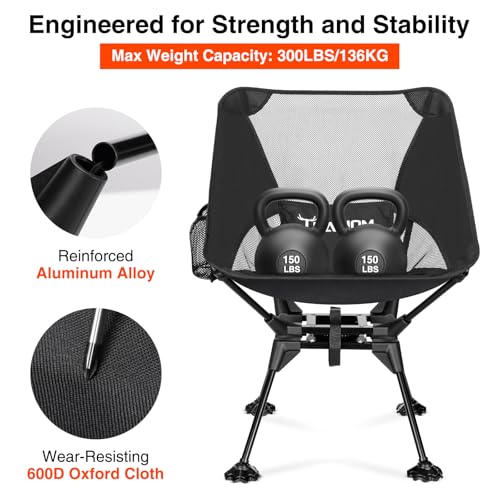 Trakiom 360° Swivel Folding Camping Chairs, Compact and Portable Chair for Outdoor Camp, Foldable Chairs with Anti-Sinking...