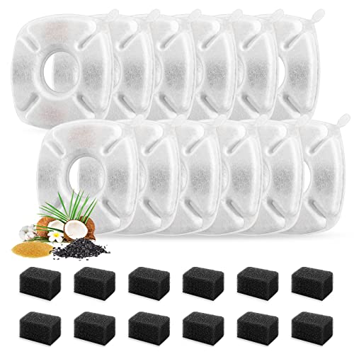 24 Pcs Cat Fountain Replacement Filters 12 Pack Cat Water Fountain Replacement Filters with 12 Pack Pre-Filter Sponges, Pe...