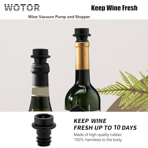 WOTOR Wine Saver Vacuum Pump with 4 Stoppers, Wine Stopper & Preserver, Reusable Bottle Sealer Keeps Fresh, Ideal Accessor...