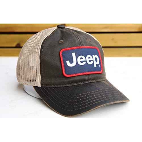 Jeep Waxed Chino Twill Patch Hat/Light Mesh with Rugged Reconditioned Look - Brown/Khaki