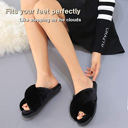 LZLER Women’s Cross Band Slippers, Soft Plush Fleece Lightweight Non Slip Open Toe Flip Flop Shoes House Indoor Outdoor Fu...