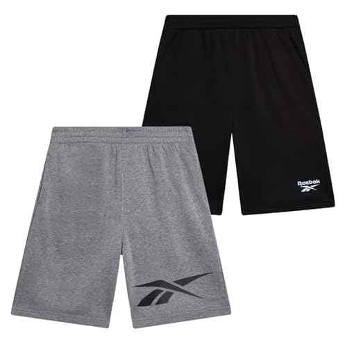 Reebok Boys Athletic Shorts - 2 Pack Performance Quick Dry Pull On French Terry Boys Shorts with Pockets for Basketball Gym