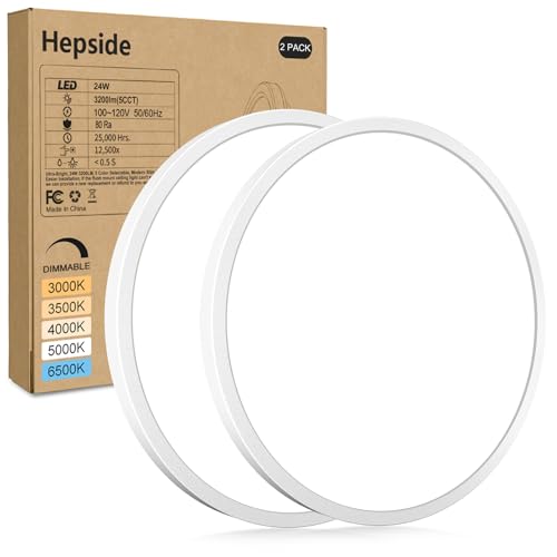hepside 2Pack LED Flush Mount Ceiling Light Fixture, 12Inch 24W, Dimmable&3000K/3500K/4000K/5000K/6500K Adjustable Low Pro...