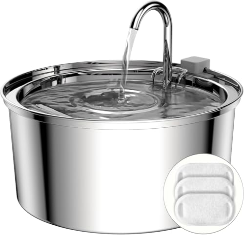 Tomxcute Cat Water Fountain, 3.2L/108oz Automatic Stainless Steel Pet Fountain Dog Water Dispenser, Ultra-Quiet Pump and 3...