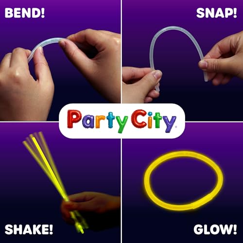 Party City 100 Glow Sticks Bulk Party Pack 8”– Neon Glow in the Dark Party Supplies, Glowsticks with Connectors Bracelets...