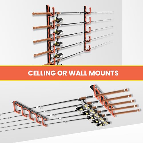 Gocozer Fishing Rod Holder for Garage, H5 Wall or Ceiling Mounted Fishing Pole Holders with Soft Protective Pad, Fishing R...