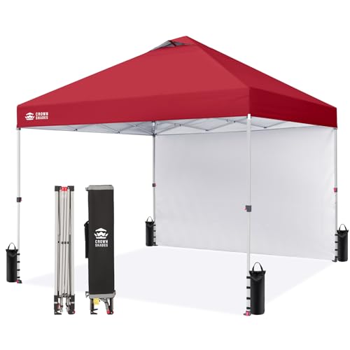 CROWN SHADES 10x10 Pop Up Canopy with 1 Side Wall - Beach Tent with One Push Setup - Outdoor Sun Shade for Events, Partie...