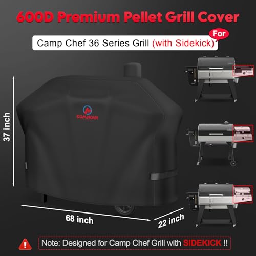 Comnova Pellet Grill Cover for Camp Chef 36 Series with Sidekick - 600D Premium Smoker Cover Waterproof Heavy Duty for Cam...