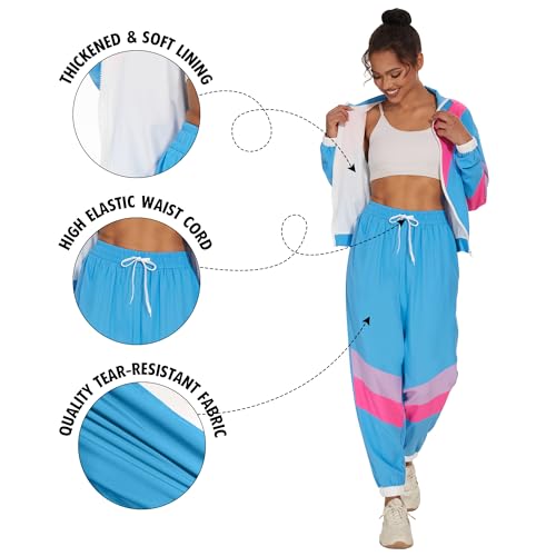 UOUA Women's Color Block 2 Piece 80s 90s Outfits Long Sleeve Windbreaker Jacket Tracksuit Set