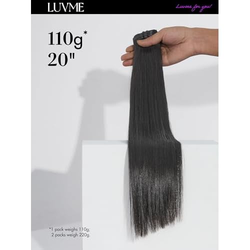 LUVME Silky Straight Seamless 110g 7Pcs Clip in Hair Extensions Full Max with 20inch Remy Human Hair Extensions, Natural Black 100% Real Soft Human Hair