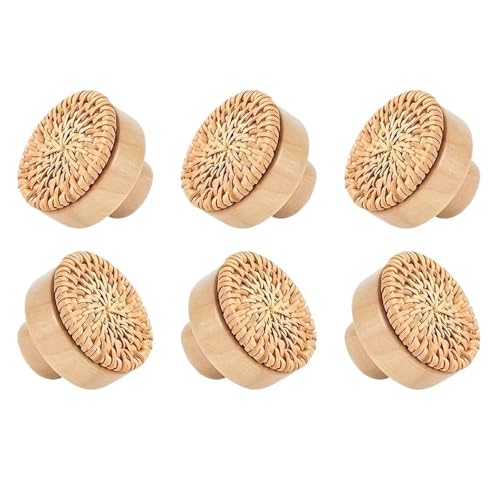 NRBMZYEN Cabinet Pulls 6 Pack Rattan Dresser Knobs Durable Wood Drawer Knobs Handmade Wicker Woven Pulls