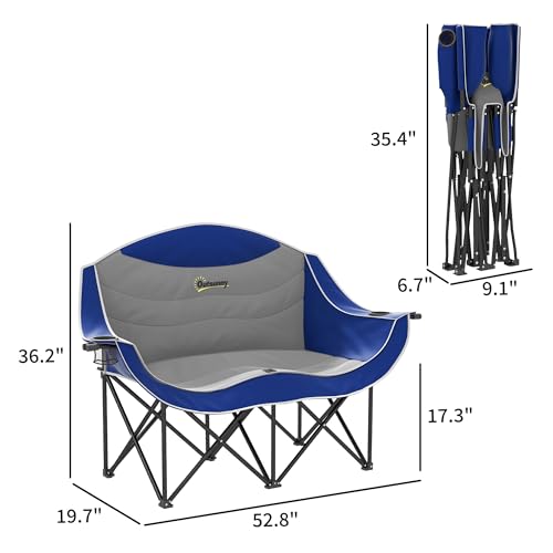 Outsunny Double Camping Chair for Adults, Padded Folding Camp Chair for 2 Person with Armrest, Wine Glass Holder, Cup Hold...