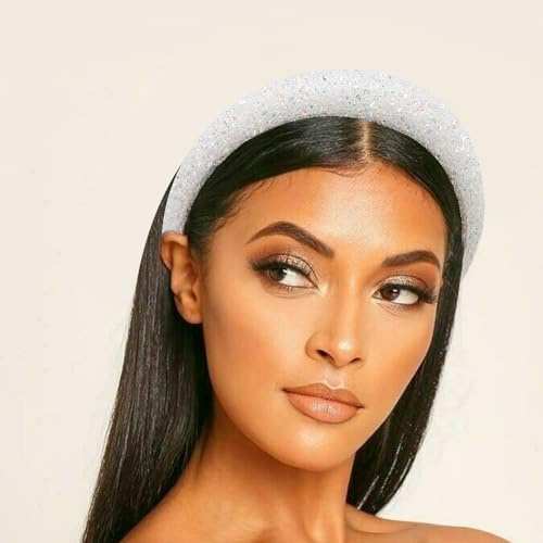 AHONEY 2 Pack Rhinestone Headband for Women Girls, Glitter Sequin Beaded Pearls Padded Headbands for Women Prom Wedding Sp...