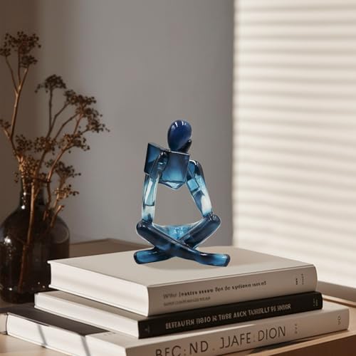 Reading Women Statue, Translucent Blue Resin Thinker Sculptures, Abstract Art Ornament, Modern Aesthetic Figurine Decorati...