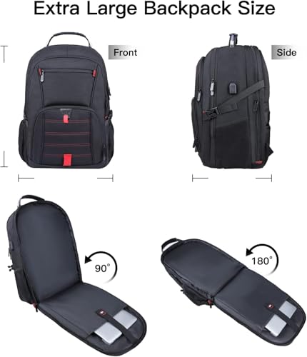 Extra Large Travel Laptop Backpack, 17.3 Inch Carry on Backpack for Men Women with USB Port, 50L Anti Theft Water Resistan...