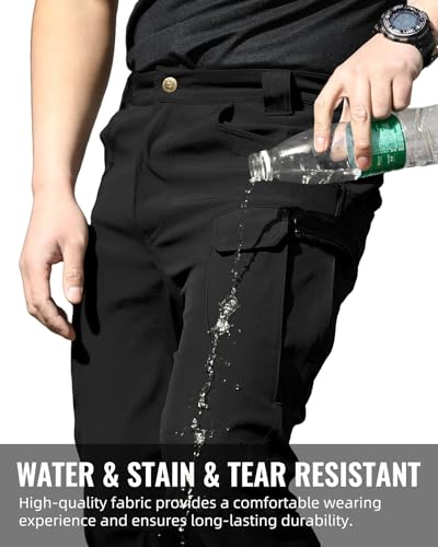 Boonlight Men's Lightweight Tactical Pants, Water Resistant Hiking Cargo Pants with Multiple Pockets for Outdoor (No Belt)
