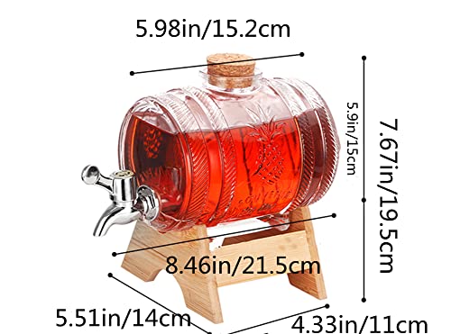 YYUNANG 1 Liter Glass Barrel Beverage Dispenser With Spigot and Stand Cold Drink Dispenser Wine Barrel Dispenser (Gold)