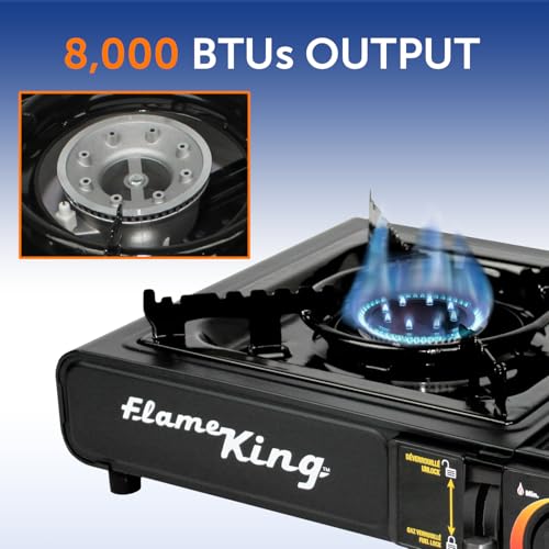 Flame King Dual Fuel Butane & Propane Gas Camping Stove with Single Burner, Portable and Great for Outdoor Cooking, Backpa...