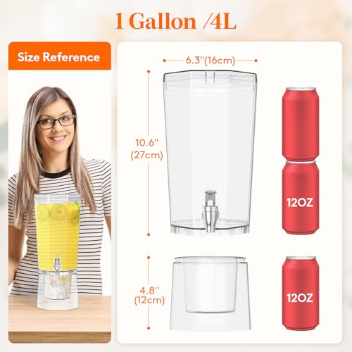 Lifewit 1 Gallon (128 OZ) Drink Dispensers for Parties 2 Pcs, 4L Plastic Beverage Containers with Stand for Juice/Tea/Sod...