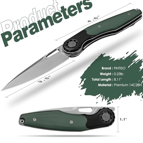 FINTISO Pocket Knife 3.5" Folding Knife Premium 14C28N Blade, Bicolour G10 Handle Design with Pocket Clip for Men Women, S...