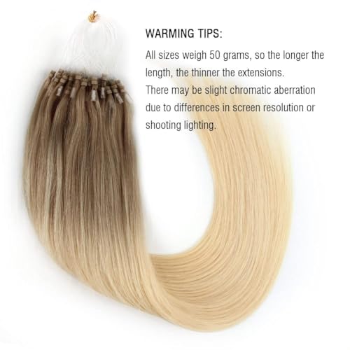 ABH AMAZINGBEAUTY HAIR Micro Ring Ombre Blonde Micro Links Hair Extensions Remy Human Hair Ash Brown Ombre Platinum Blonde Hair Extensions Micro Loop Hair Extensions Balayage Blonde 20inch 50G 50S