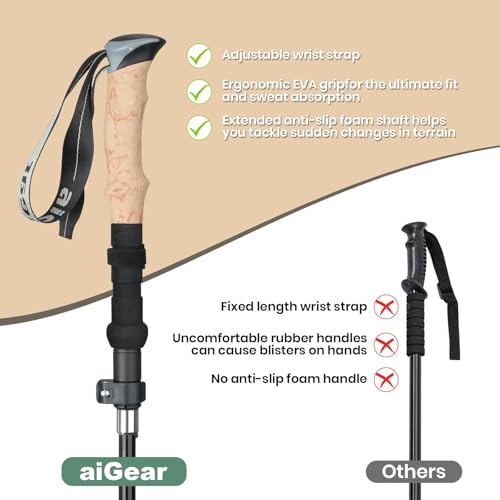 aiGear 2 Pack Collapsible Lightweight Trekking Poles, Adjustable 7075 Aluminum Hiking Poles with Anti-Shock EVA Foam Grips...