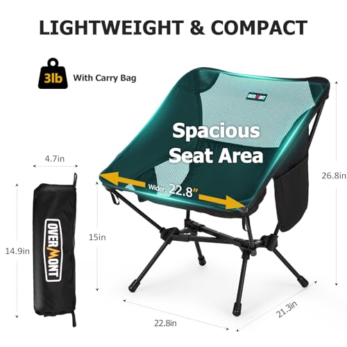 Overmont Ultralight Portable Camping Chair- Lightweight Folding Backpacking Chair, Support up to 330Lbs Compact Beach Chai...