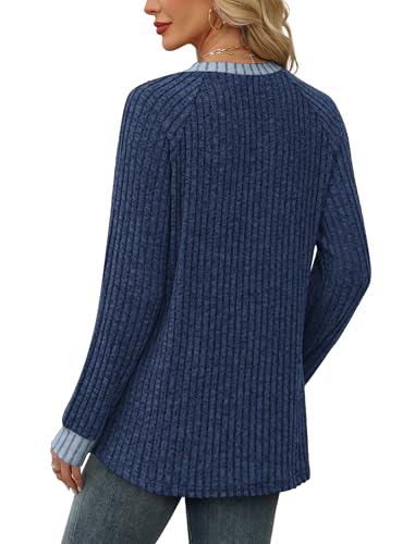 WIHOLL Long Sleeve Shirts for Women Lightweight Sweaters Fall Outfits 2025 Color Block Winter Clothing Dressy Casual Soft