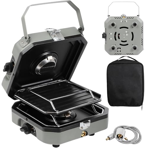 2-Burner Foldable Camping Stove with Griddle and Carrying Bag，16000 BTU Portable Propane Camp Stove with 2 Adjustable Burn...