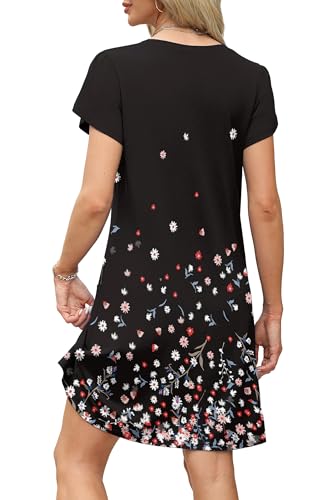 OFEEFAN Womens Summer Dresses 2025 Tulip Petal Short Sleeve V Neck Loose Swing Sundresses with Pockets Plain/Print