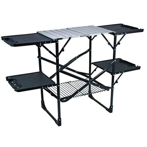 GCI OUTDOOR Slim-Fold Cook Station | Portable Folding Kitchen Table with a Heat Resistant Tabletop, 4 Side Tables & Storage Rack, Perfect for Picnics & Camping Trips