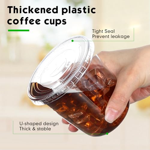 Ziliny 25 Set 12 oz Clear Plastic Cups with Lids and Straws, Disposable Iced Coffee PET Cups for Drinking Cold Beverage Ju...