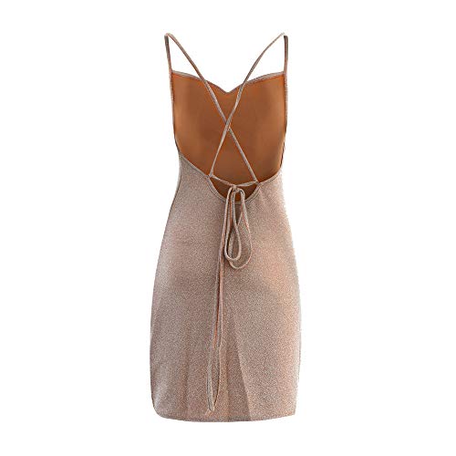 VANCOL Women's Sexy Glitter Spaghetti Strap Mini Party Dress