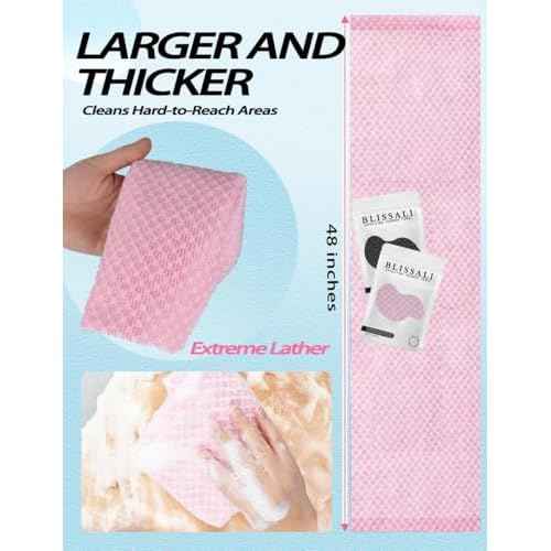 BLISSAL Exfoliating Shower Towel 47",Premium Scrub Wash Cloth for Body Face, Exfoliating Washcloth for Men and Woman(Pink)