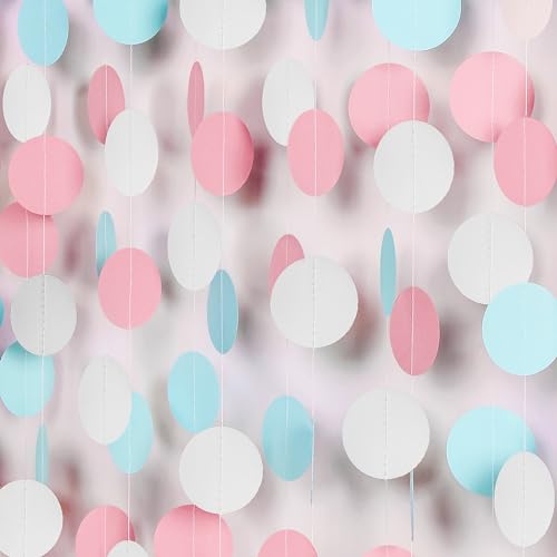 White Blue Pink Party Decorations - Paper Garland Streamer Banner Birthday Decorations Baby Shower Decorations Gender Reve...