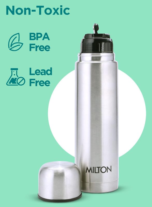 Milton Thermosteel Flip Lid 750, Double Walled Vacuum Insulated Thermos 750 ml | 25 oz | 24 Hours Hot and Cold Water Bottl...