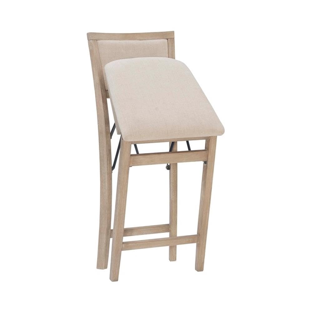 Linon Keira Folding Counter Stool Fabric Padded Back & Seat in Graywash Wood