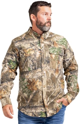 Realtree Men’s Long Sleeve Button Down Camp Shirt – Midweight, Cotton, Breathable Outdoor Shirt for Hunting and Fishing