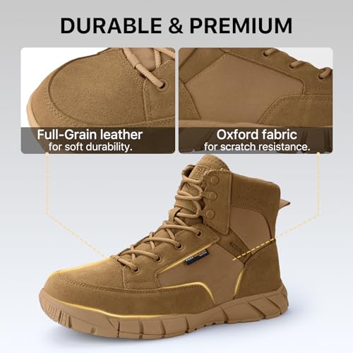 FREE SOLDIER Men's Durable Work Boots 6 Inches Lightweight Waterproof Hiking Boots Suede Leather Tactical Boots