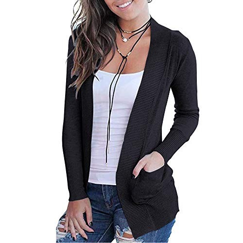 VOIANLIMO Women's Open Front Casual Long Sleeve Knit Classic Sweaters Cardigan with Pockets
