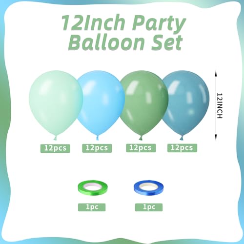 Blue and Green Balloons, Slate Blue Balloon Arch Kit,Baby Blue Light Green Balloons for Baby Shower Boy Birthday Party Bac...