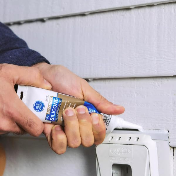 GE Advanced Silicone Caulk for Window & Door, Clear, 2.8 fl oz Tube, 1 Pack - 100% Waterproof Silicone Sealant, 5X Stronger Adhesion, Freeze & Sun Proof