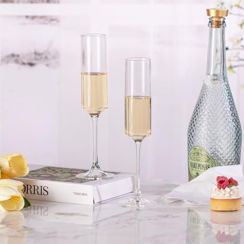 KAMMAK Champagne Flutes 5.7oz Champagne Glasses Set of 2, Elegant Wine Glass with Long Stem, Clear Champagne Glasses Gift ...