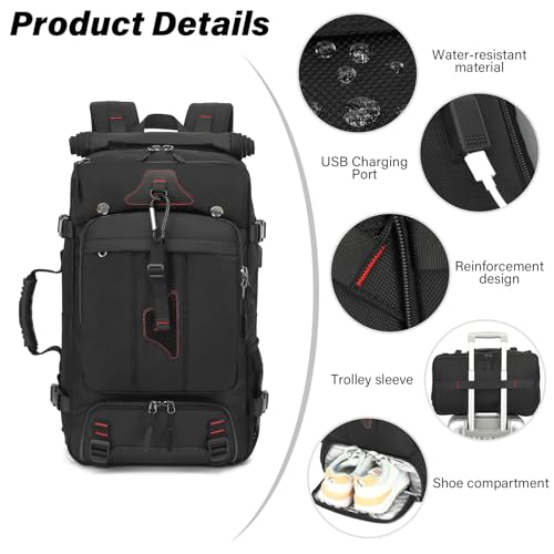 Mfinesun Travel Backpack for Men & Women, 50L Large Carry on Backpack Durable Convertible Duffle Bag Fit for 17 Inch Lapto...