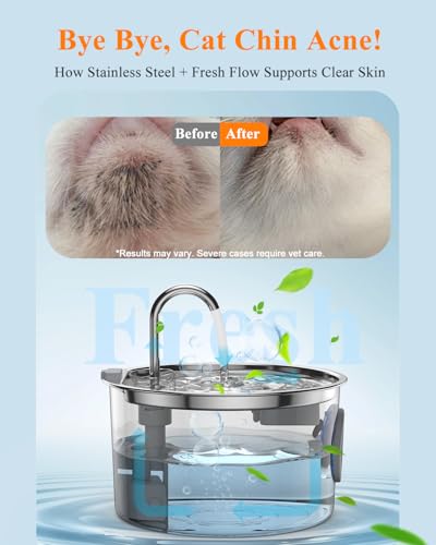 Cat Water Fountain Stainless Steel [3.2L/108oz] Large Capacity Automatic Water Dispenser for Cats Indoor with 3 Filters Ki...