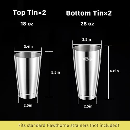 Nexsujo Boston Shaker Set, 4Pcs Professional Cocktail Shaker Set (18oz/28oz), Weighted Stainless Steel Bar Shaker for Bart...
